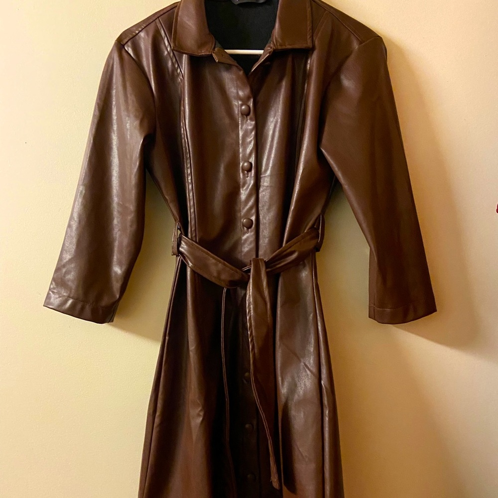 Mini long sleeve leather dress